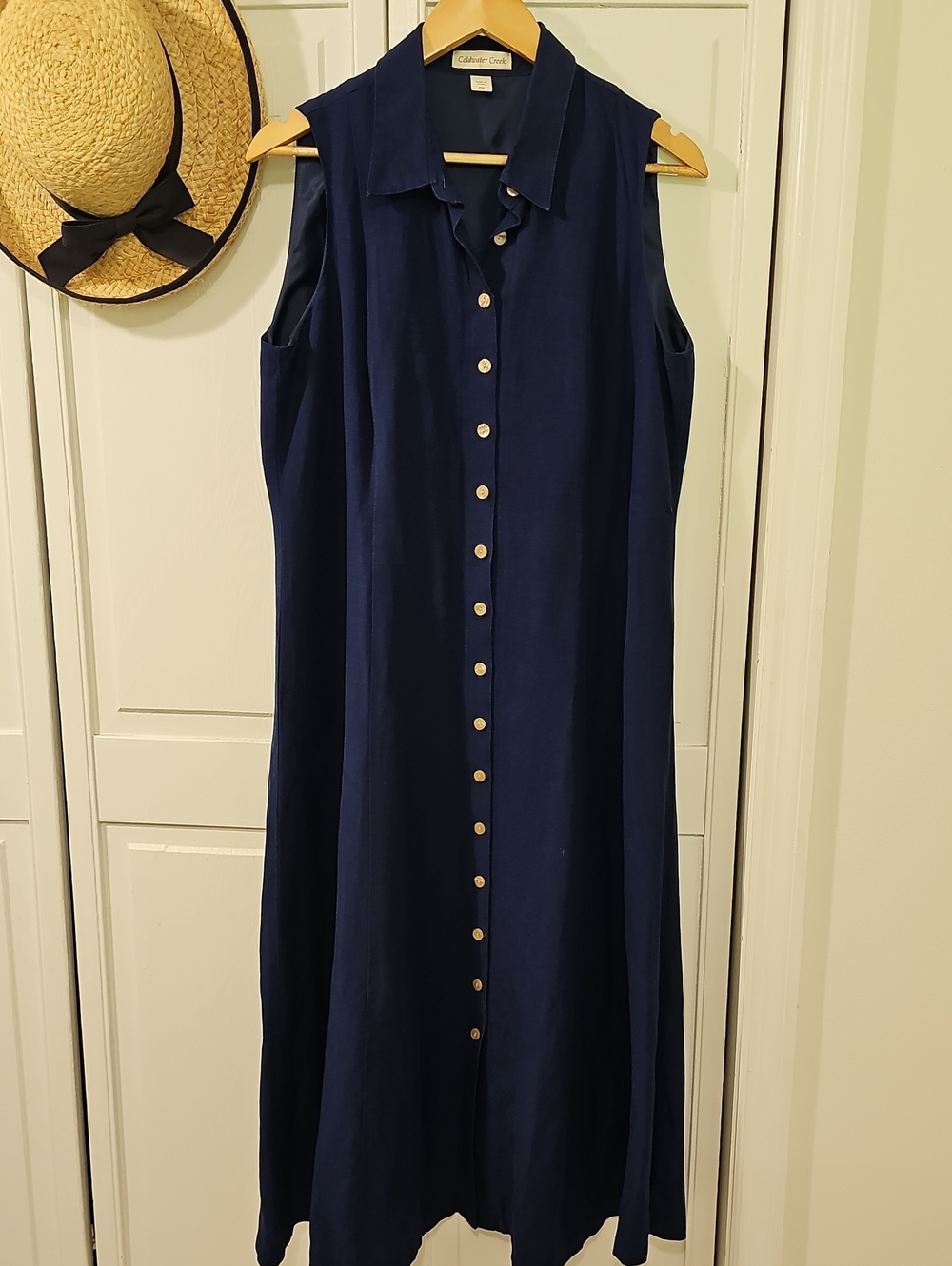 Coldwater Creek Sleeveless Navy Maxi Button-Down Dress